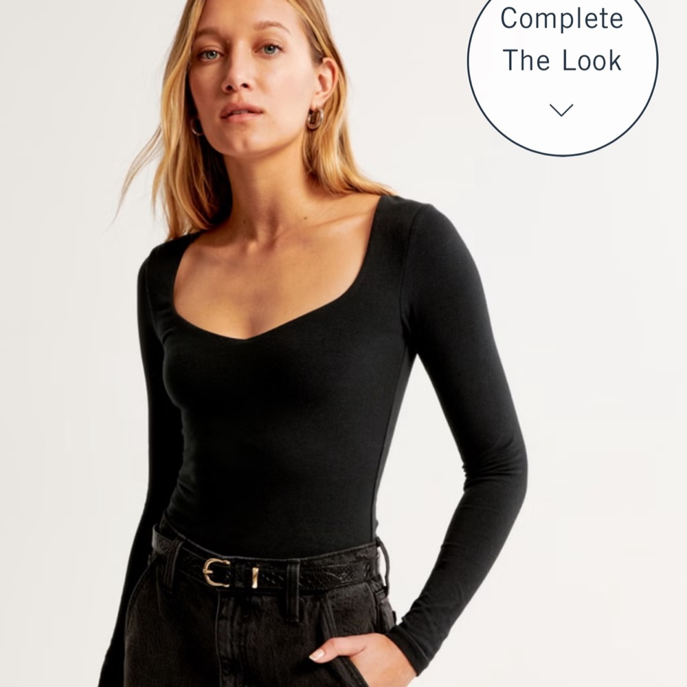 Abercrombie AF Long-Sleeve Cotton-Blend Seamless Fabric Sweetheart Bodysuit